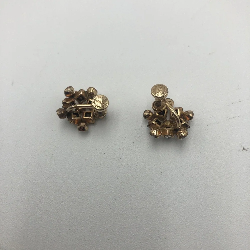 VINTAGE M&S GOLD FILLED EARRINGS WHITE‎ CRYSTALS STAR SHAPE SCREW ON 1/20-12K